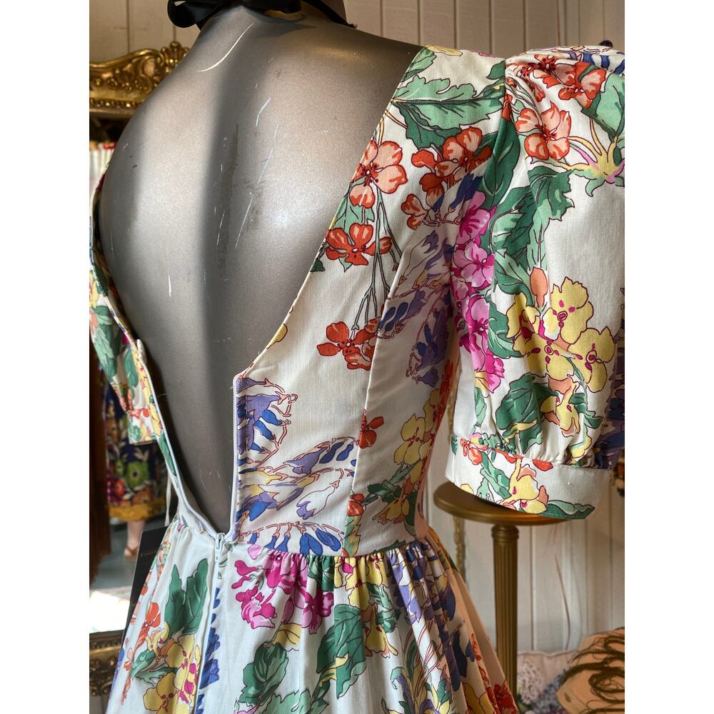 vintage 1980s laura ashley floral cotton dress fit and flare puff sleeves 50s xs - Picture 10 of 11
